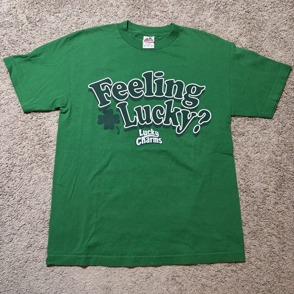 Vintage Lucky Charms "Feeling Lucky?" Green Graphic T-Shirt Mens AAA